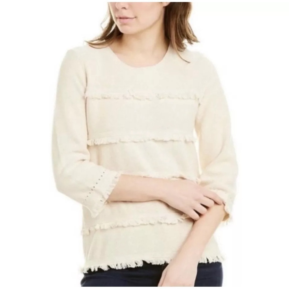 J. McLaughlin Torla Fring Ivory Sand Pullover Sweater Size L